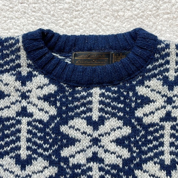 Vintage 80s Eddie Bauer Flower Pattern Knit Crewneck Wool Sweater - Picture 3 of 7